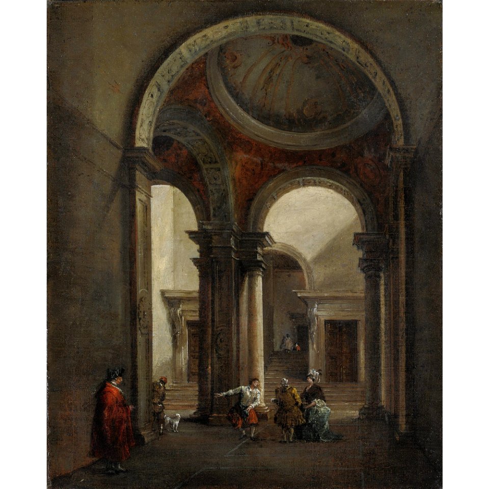 Guardi - SOTTOPORTICO CON FIGURE E SCALA DI PALAZZO, lot.216