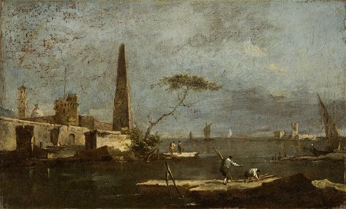 Guardi - Attributed to - Capriccio with an Obelisk on a Lagoon, 1780s, Cat. 310
