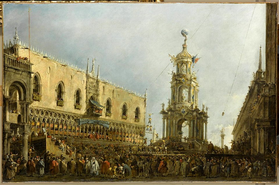 Guardi - Le Doge de Venise assiste aux fêtes du jeudi gras sur la Piazzetta, vers 1770 - 1780, INV 321