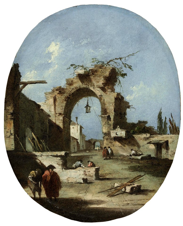 Guardi - A capriccio with a ruined arch and a town wall, 5391267