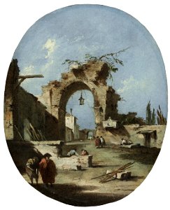 Guardi - A capriccio with a ruined arch and a town wall, 5391267