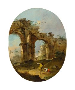 Guardi - An architectural capriccio with figures by ruins, 6089083
