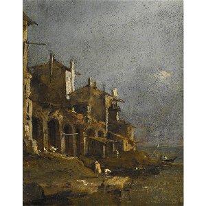 Guardi - A CAPRICCIO COASTAL LANDSCAPE WITH FIGURES ON THE SHORE BENEATH AN ARCADE, lot.336