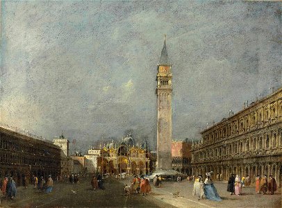 Guardi - Piazza San Marco, Venice, with the Basilica and the Campanile, with figures in carnival costume, 6010133