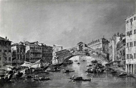 Guardi - Veduta di Venezia con il Canal Grande e il ponte di Rialto da sud, 1780 - 1790, Fondazione collezione E.G. Bührle. Free illustration for personal and commercial use.