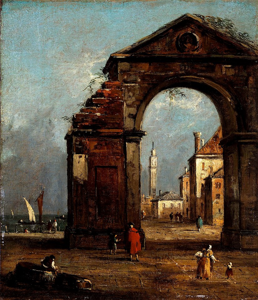 Guardi, Francesco - Caprice, avec arc triomphal en ruine et paysage du bord de la lagune - J 54 - Musée Cognacq-Jay