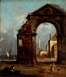 Guardi, Francesco - Caprice, avec arc triomphal en ruine et paysage du bord de la lagune - J 54 - Musée Cognacq-Jay