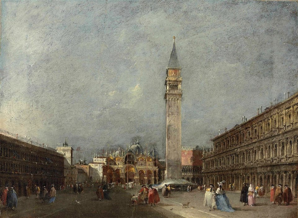 Guardi - Piazza San Marco, Venice, with the Basilica and the Campanile, with figures in carnival costume, 5916258
