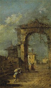 Guardi - Capriccio of a ruined arch, a city wall and figures, 5443585. Free illustration for personal and commercial use.
