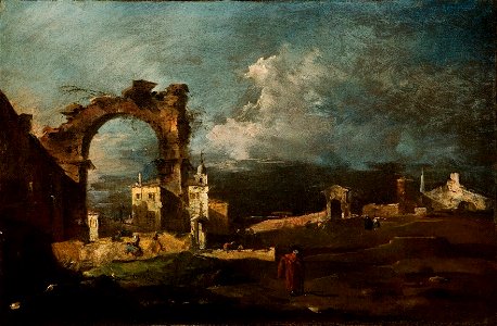 Francesco Guardi - Capriccio arco rovinato e una villa nello sfondo (1760s)