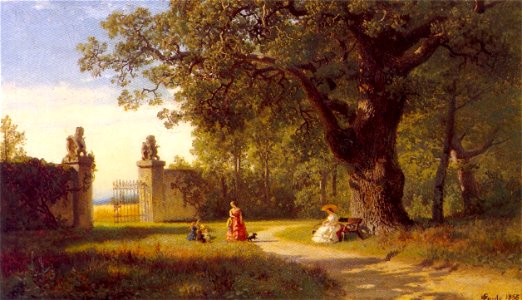Hans Gude--Parklandskap Med Figurer--1856