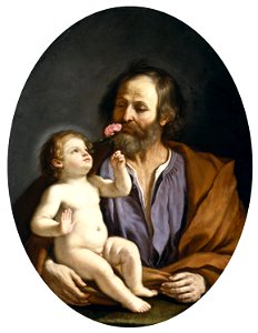 Guercino - Saint Joseph with the Christ Child, c.1637. Free illustration for personal and commercial use.