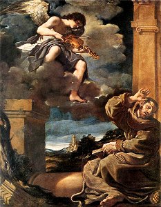 Guercino - St Francis with an Angel Playing Violin - WGA10943. Free illustration for personal and commercial use.