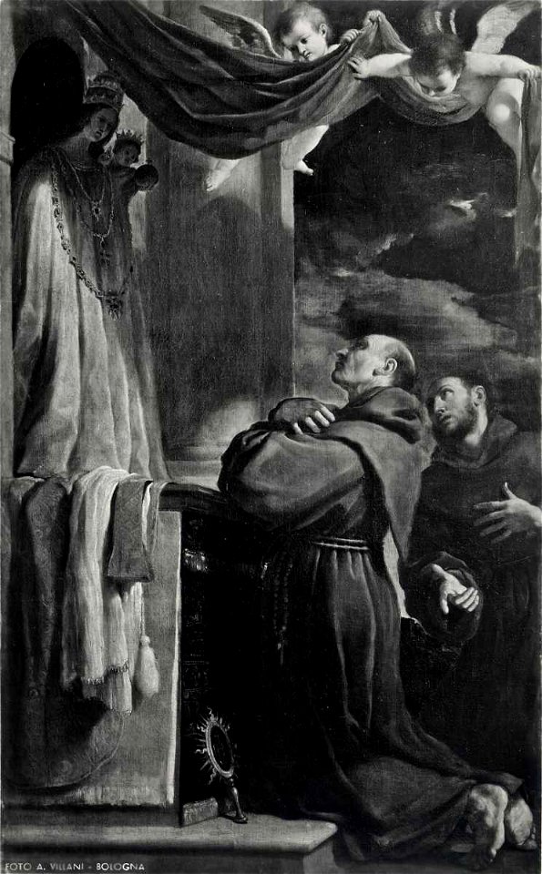 Guercino - San Bernardino da Siena con san Francesco d'Assisi in preghiera davanti alla statua della Madonna di Loreto, 1618