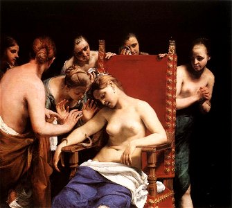 Guido Cagnacci - The Death of Cleopatra - WGA03758. Free illustration for personal and commercial use.