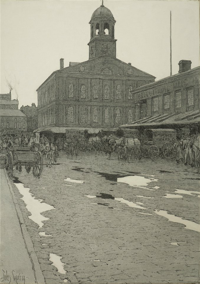 Faneuil Hall, Boston, Massachusetts by Jules Guérin, graphite on canvas