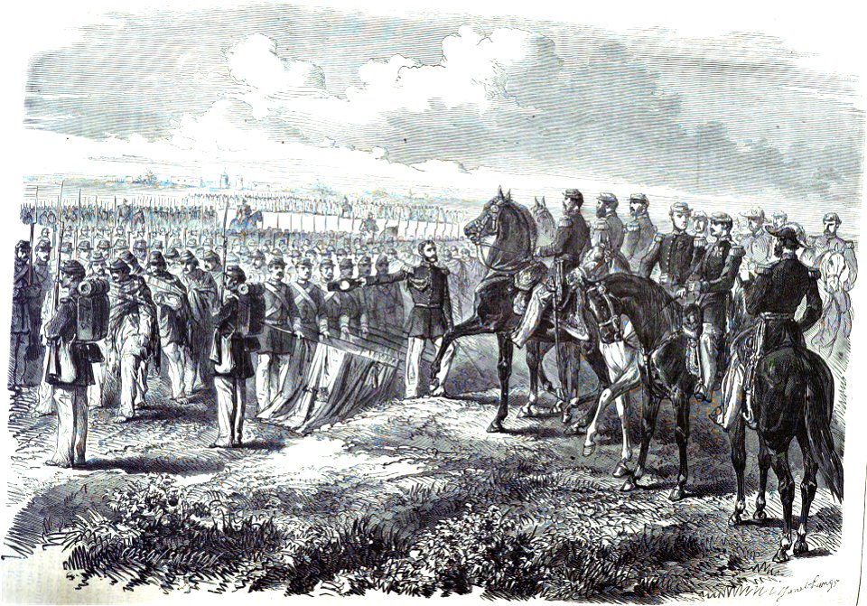 Guerre de la Plata - Capitulation des paragueéns enfermés dans la ville Uruguayana. - D'aprés un croquis de M. Francisco Rubio