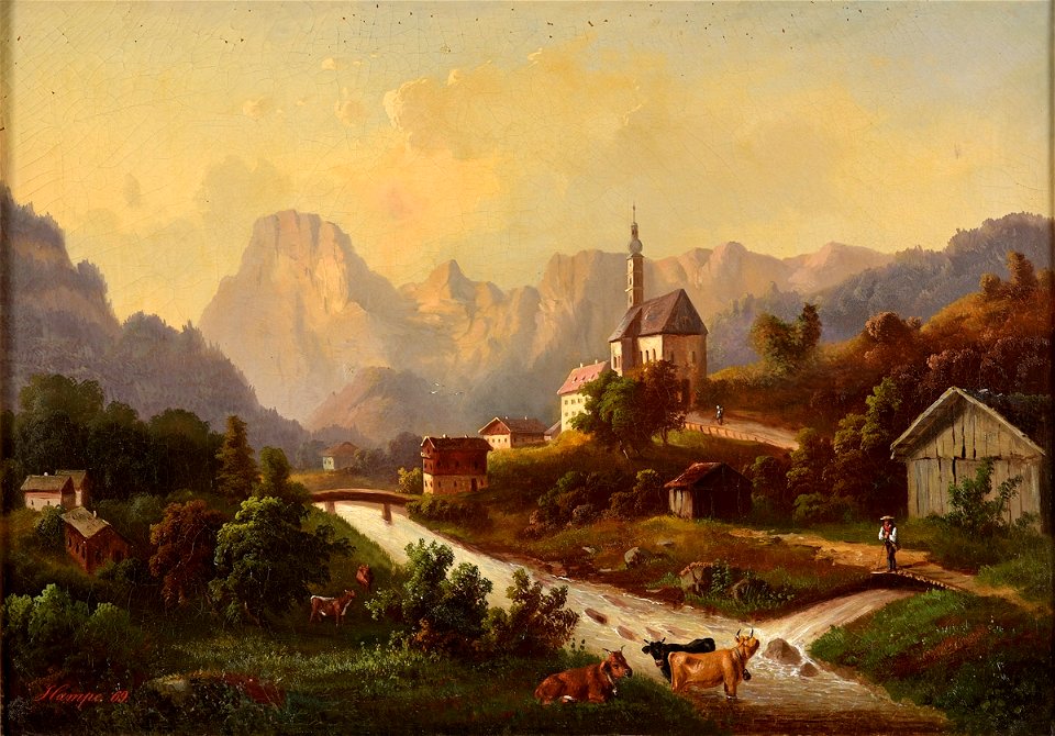 Guido Hampe Flusslandschaft mit Dorfansicht