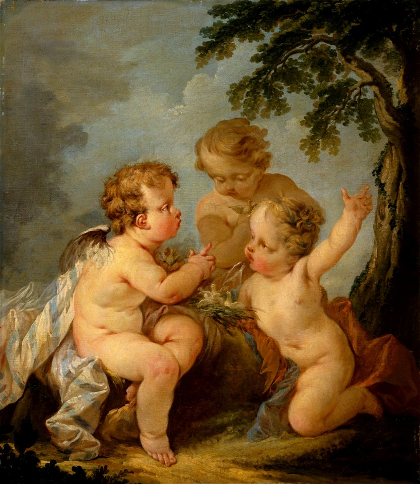 Guillaume Taraval - Three amorins playing with a bird's nest - S 125 - Finnish National Gallery