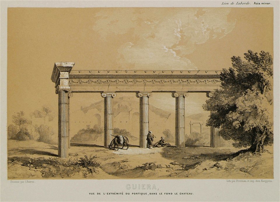 Guiera Vue de l'extremité du portique, dans le fond le château - Laborde Léon Emmanuel Simon Joseph - 1838