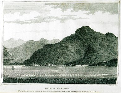 Gulf of Glaucus, with the island covered by remains of Genoese buildings; and a view of the mountains separating Caria a - Clarke Edward Daniel - 1824