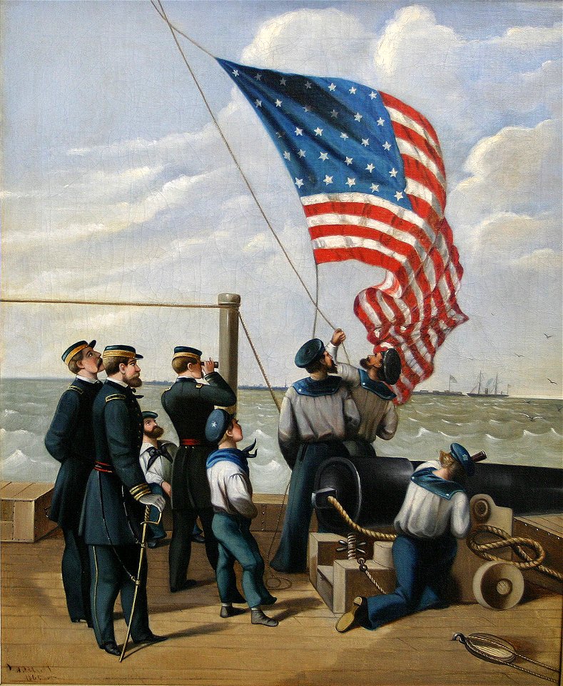 Gun Boats Blockade Mobile Bay, Alabama, Our Flag is There, by Alfred Rudolph Waud