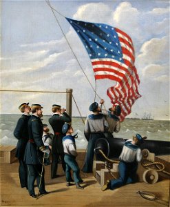 Gun Boats Blockade Mobile Bay, Alabama, Our Flag is There, by Alfred Rudolph Waud