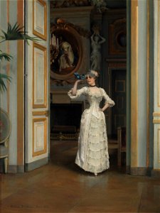 Gunnar Berndtson - Woman with a Bird at the Castle of Maison Laffitte - A II 1538 - Finnish National Gallery