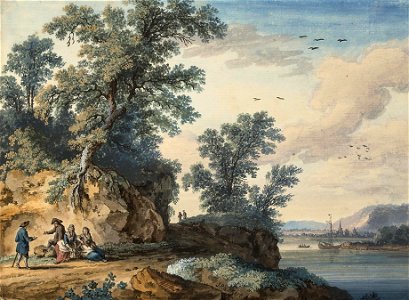 Jacob Philipp Hackert - Reisende rasten neben einem Fluss (1766)