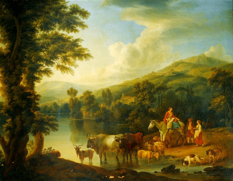 Jakob Philipp Hackert - Flusslandschaft mit Reiterin (1771)