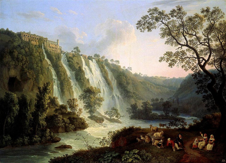 Hackert, Villa des Maecenas und Wasserfälle in Tivoli, 1783