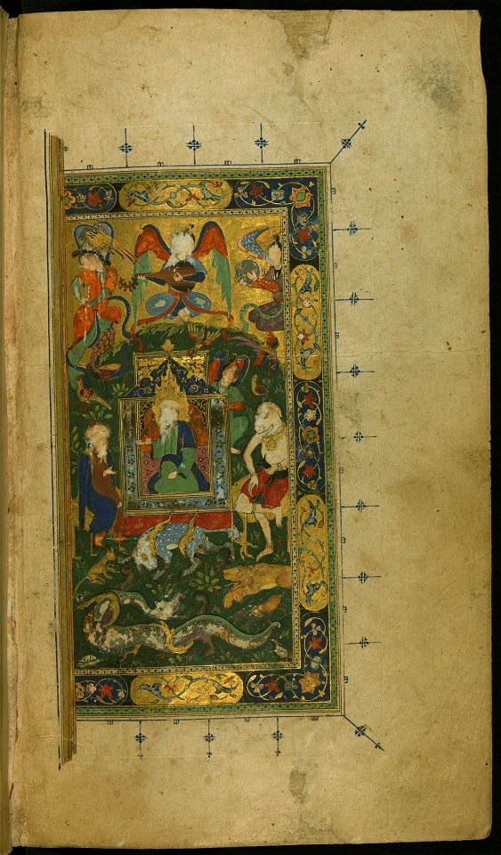 Hafiz - Right Side of a Double-page Illustrated Frontispiece Depicting King Solomon (Sulayman) Enthroned - Walters W6312B - Full Page