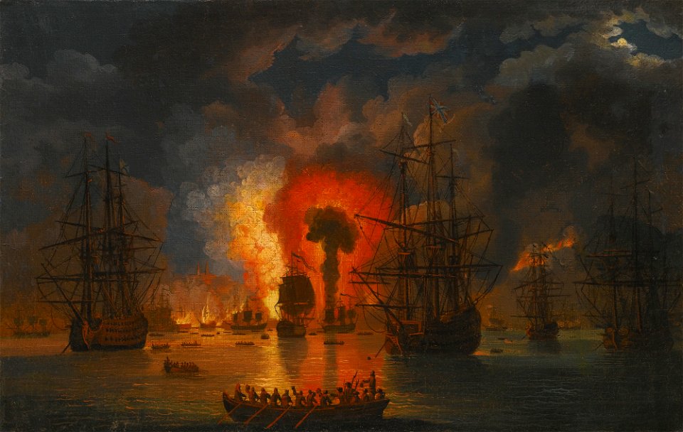Jacob Philipp Hackert - Untergang der türkischen Flotte in der Schlacht von Tschesme (1771)