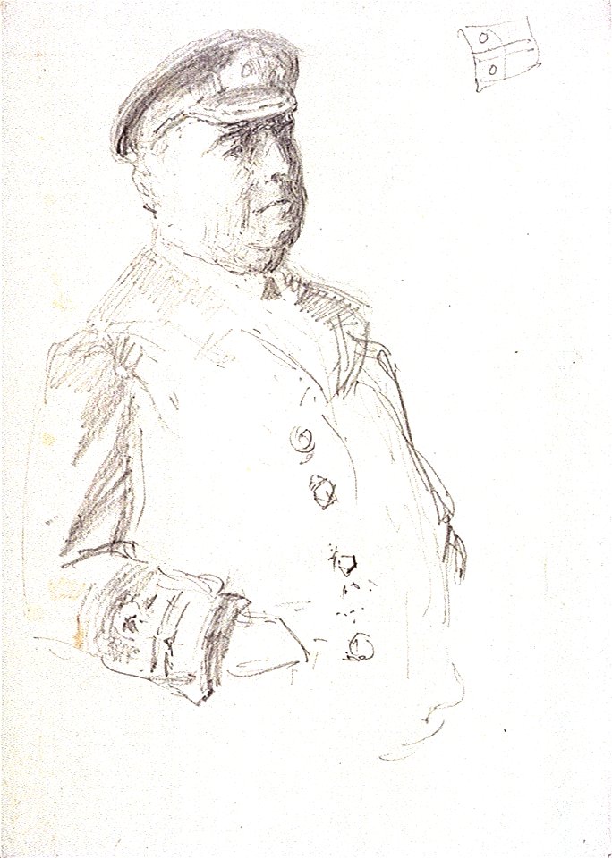 Half-length portrait sketch of a Royal Naval rear-admiral RMG PU9949