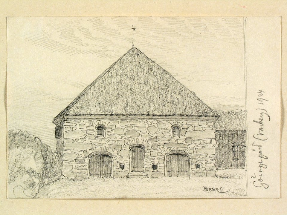 Halland, Himle hd., Lindbergs sn. Göingegården, magasin. Teckning av Ferdinand Boberg - Nordiska museet - NMA.0088828
