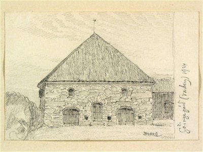 Halland, Himle hd., Lindbergs sn. Göingegården, magasin. Teckning av Ferdinand Boberg - Nordiska museet - NMA.0088828