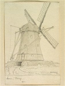 Halland, Faurås hd. Väderkvarn i Morup. Teckning av Ferdinand Boberg - Nordiska museet - NMA.0088204