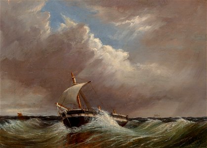 Seascape with Single-mast Fishing Vessel by Thomas H. Hair