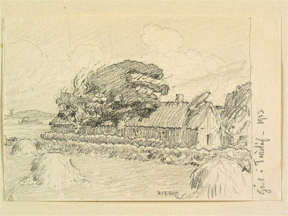 Halland, Himle hd. Gård i Träslövs . Teckning av Ferdinand Boberg - Nordiska museet - NMA.0088211