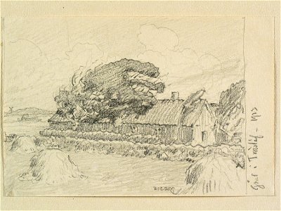 Halland, Himle hd. Gård i Träslövs . Teckning av Ferdinand Boberg - Nordiska museet - NMA.0088211