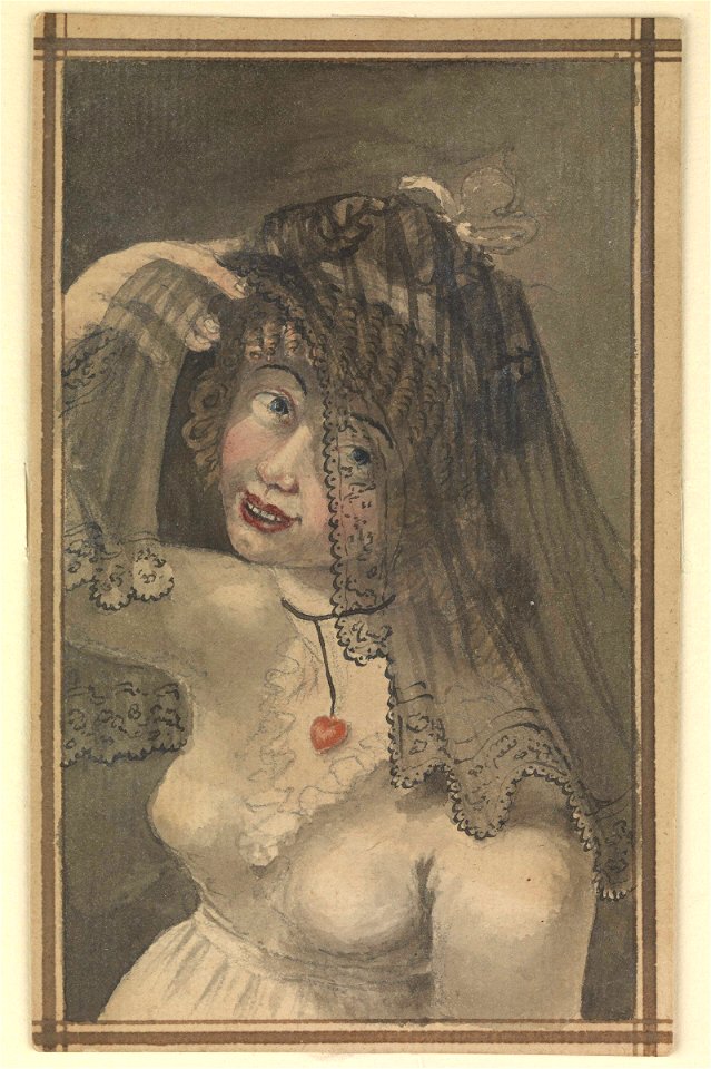 Half-length view of a girl in a white dress and black veil (Bray album) RMG PT2048