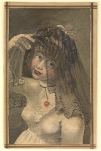 Half-length view of a girl in a white dress and black veil (Bray album) RMG PT2048