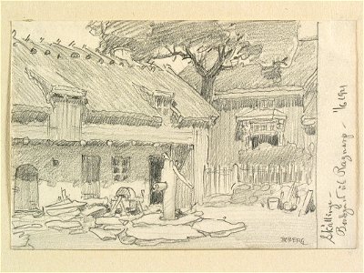 Halland, Himle hd,, Skällinge sn. Bongdård vid Ragnarp . Teckning av Ferdinand Boberg - Nordiska museet - NMA.0088206