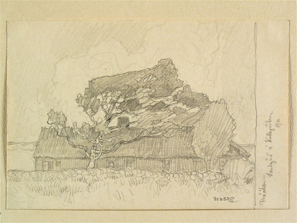 Halland, Himle hd., Tvååkers sn. Bondgård i Kullagården Teckning av Ferdinand Boberg - Nordiska museet - NMA.0088212