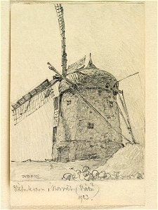 Halland, Viske hd., Värö sn. Väderkvarn i Norrvära . Teckning av Ferdinand Boberg - Nordiska museet - NMA.0088213