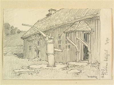 Halland, Faurås hd., Källsjö sn., Broholms gård. Gårdspump i förgrunden - Nordiska museet - NMA.0088198