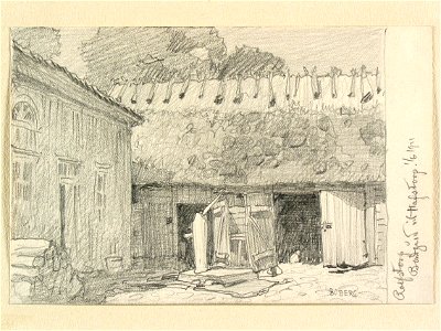 Halland, Himle hd,, Rolfstorps sn. Gård vid Havstorp. Teckning av Ferdinand Boberg - Nordiska museet - NMA.0088205