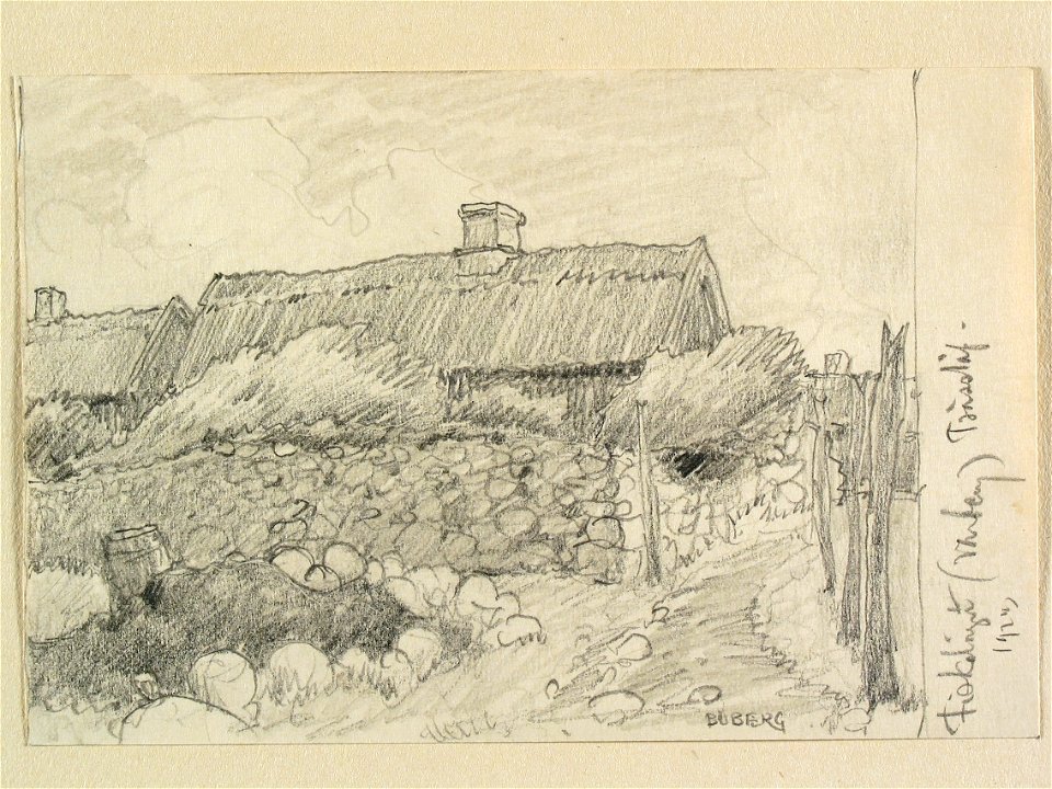 Halland, Himle hd., Träslövs sn., Fiskeläget. Teckning av Ferdinand Boberg - Nordiska museet - NMA.0088207