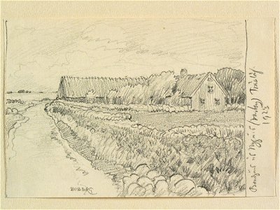 Halland, Himle hd., Träslövs sn. Bondgård vid Nygård . Teckning av Ferdinand Boberg - Nordiska museet - NMA.0088209