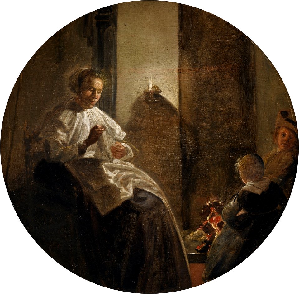 Dirck Hals - A Woman Sewing by Candlelight (1633)